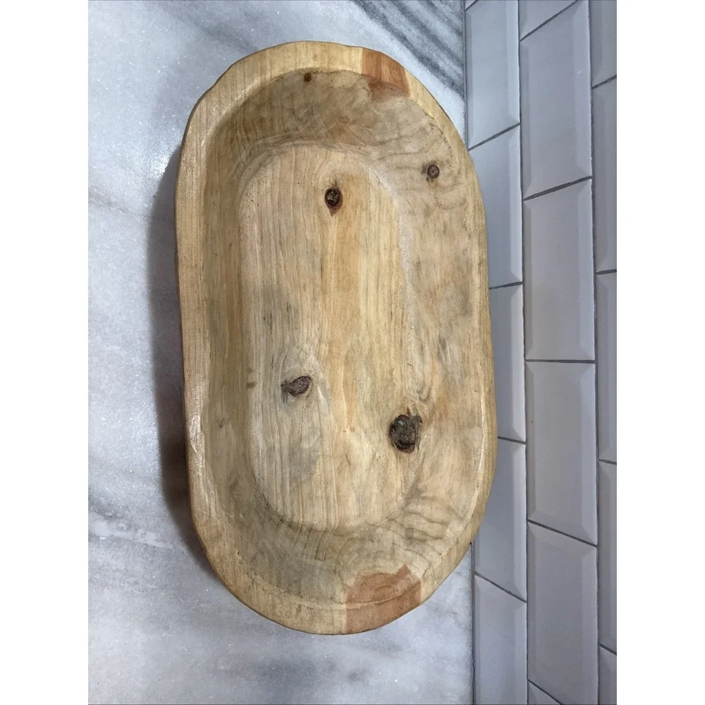 Wood‎ Bowl Hand Carved Rustic Boho Home Decor Bread Bowl Farm PrimitiveOLA0021